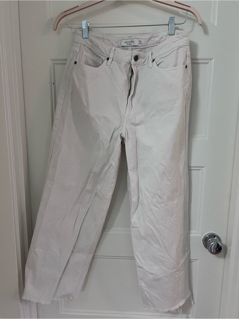 Hidden High-Rise Wide Crop Jeans in Light Cream